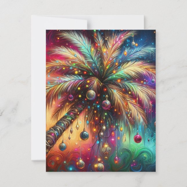 Cartes Pour Fêtes Annuelles Palmier de Noël Whimsical Tropical Beach Vivid (Devant)