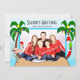 Cartes Pour Fêtes Annuelles Palmier et Flamants roses Photo de Noël tropicale