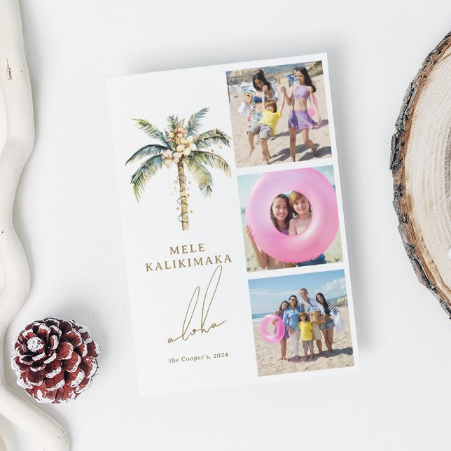 Cartes Pour Fêtes Annuelles Palmier festif Mele Kalikimaka Hawaiian Photo (Créateur téléchargé)