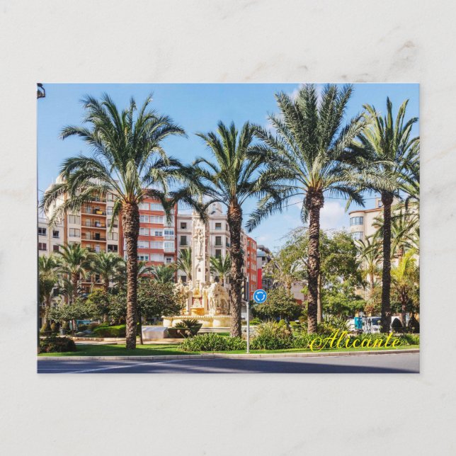 Cartes Pour Fêtes Annuelles Palmiers autour du rond-point Luceros, Alicante (Devant)