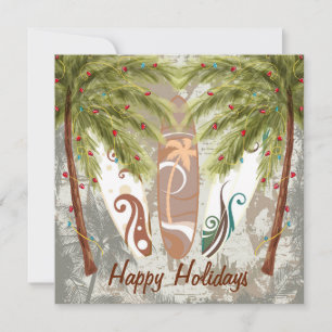 Cartes Pour Fêtes Annuelles Palmiers et planches de surf Plage Noël