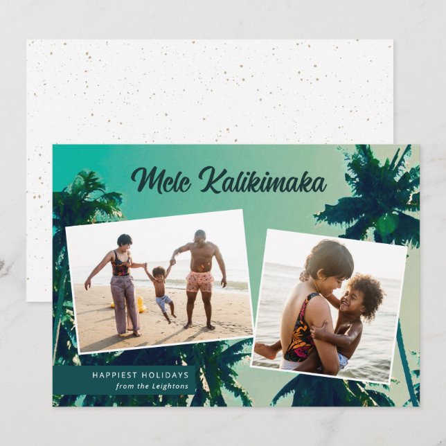 Cartes Pour Fêtes Annuelles Palmiers Mele Kalikimaka Deux photos (Devant / Derrière)