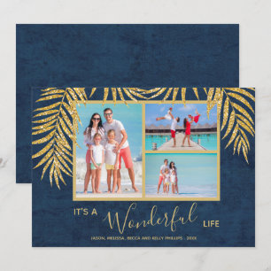 Cartes Pour Fêtes Annuelles Palmiers sur le collage photo bleu Noël