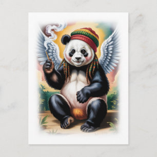 Cartes Pour Fêtes Annuelles Panda ange jamaïcain prend une pause sur un Blanc
