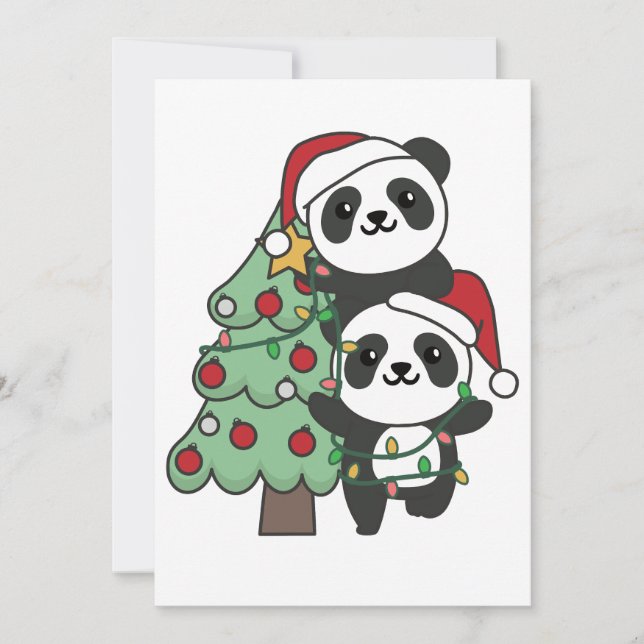 Cartes Pour Fêtes Annuelles Panda Christmas Tree Animaux de Noël Pandas (Devant)