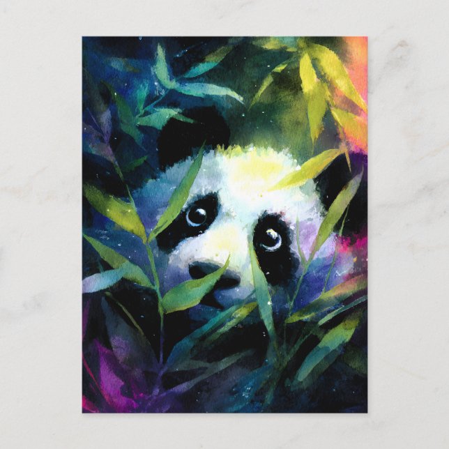 Cartes Pour Fêtes Annuelles Panda Peeking Bamboo Aquarelle (Devant)