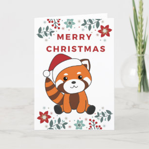 Cartes Pour Fêtes Annuelles Panda roux Noël Neige Hiver Animaux Pandas