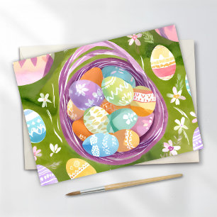 Cartes Pour Fêtes Annuelles Panier à oeufs de Pâques Aquarelle Spring Pastel
