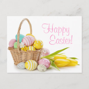 Cartes Pour Fêtes Annuelles Panier avec oeufs de Pâques sur Arrière - plan bla