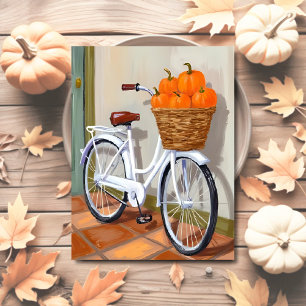 Cartes Pour Fêtes Annuelles Panier de citrouille bicyclette automne aquarelle