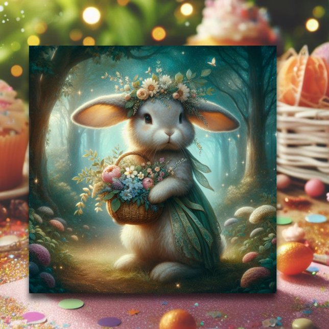 Cartes Pour Fêtes Annuelles Panier De Lapin De Fleurs Whimsical Pâques (Créateur téléchargé)