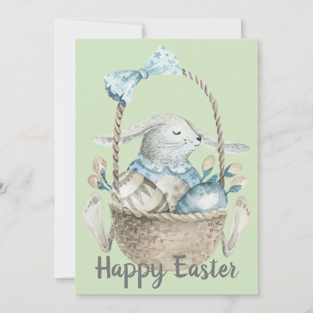 Cartes Pour Fêtes Annuelles Panier de lapin et d'oeufs en aquarelle Pâques (Devant)