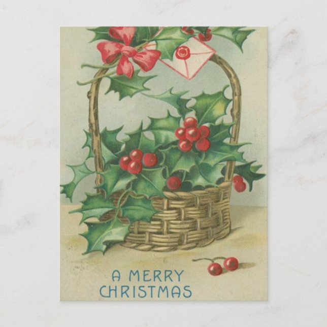 Cartes Pour Fêtes Annuelles Panier de Noël Vintage avec Holly (Devant)