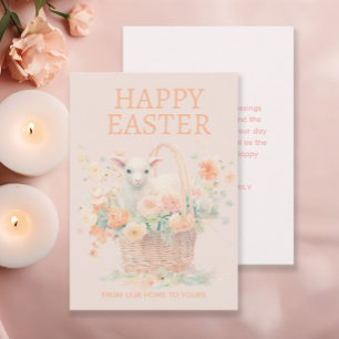 Cartes Pour Fêtes Annuelles Panier de Pâques agneau floral rose pêche