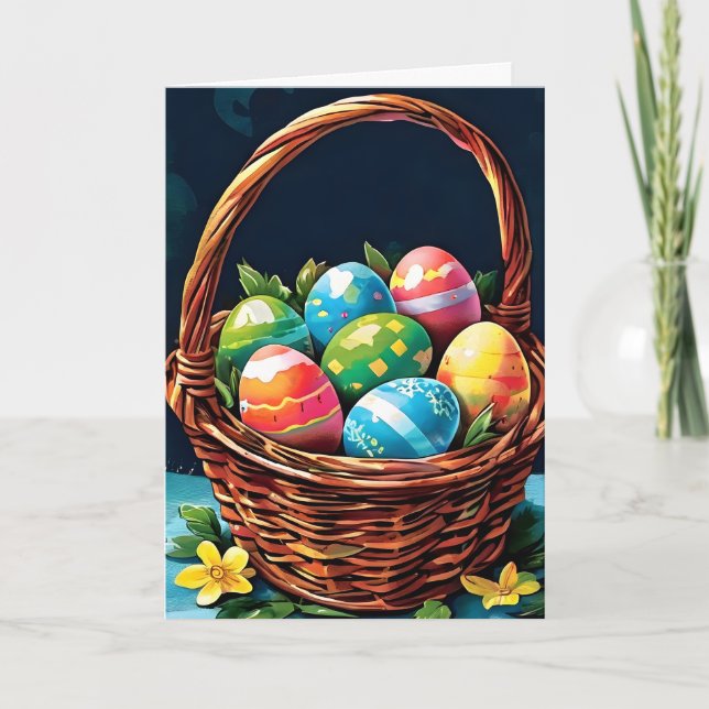 Cartes Pour Fêtes Annuelles Panier de Pâques avec oeufs et fleurs (Devant)