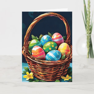 Cartes Pour Fêtes Annuelles Panier de Pâques avec oeufs et fleurs