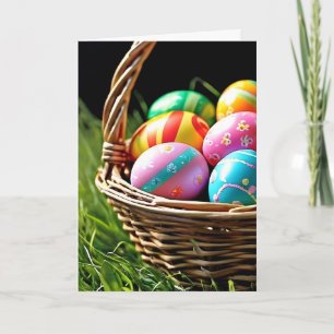 Cartes Pour Fêtes Annuelles Panier de Pâques avec oeufs sur l'herbe