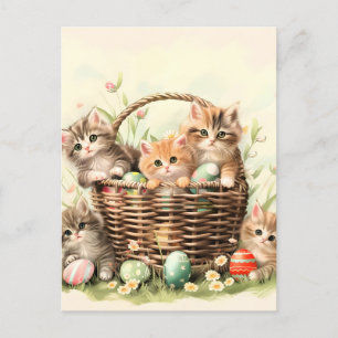 Cartes Pour Fêtes Annuelles Panier de Pâques de chaton de printemps 