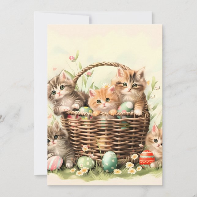 Cartes Pour Fêtes Annuelles Panier de Pâques de chaton de printemps (Devant)