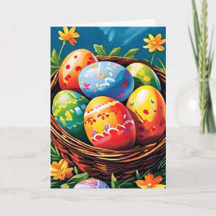 Cartes Pour Fêtes Annuelles Panier de Pâques rempli d'oeufs
