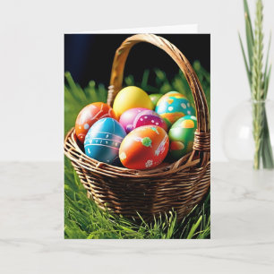 Cartes Pour Fêtes Annuelles Panier de Pâques rempli d'oeufs sur la pelouse