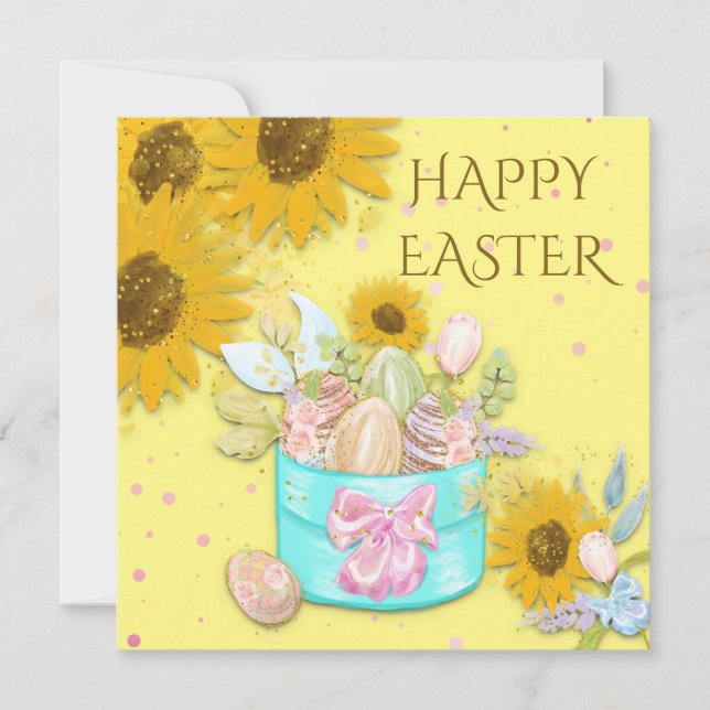 Cartes Pour Fêtes Annuelles Panier de tournesol d'oeufs Joyeux Pâques Jaune (Devant)