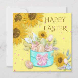 Cartes Pour Fêtes Annuelles Panier de tournesol d'oeufs Joyeux Pâques Jaune
