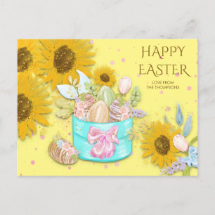 Cartes Pour Fêtes Annuelles Panier de tournesol OEufs de Pâques Nom Jaune