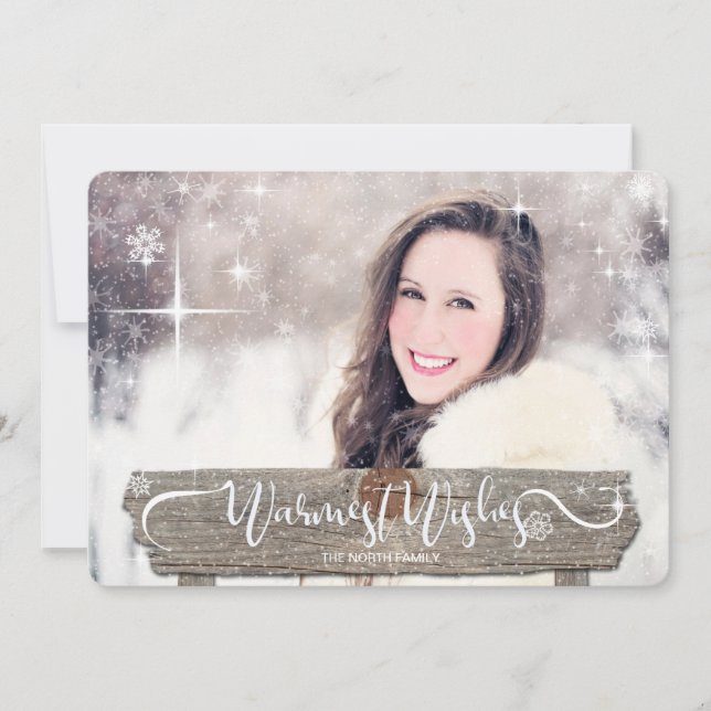 Cartes Pour Fêtes Annuelles Panneau indicateur en bois rustique Noël Photo ID4 (Devant)