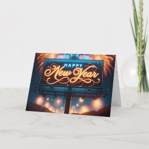 Cartes Pour Fêtes Annuelles Panneau Nouvel An Néon Avec Fireworks