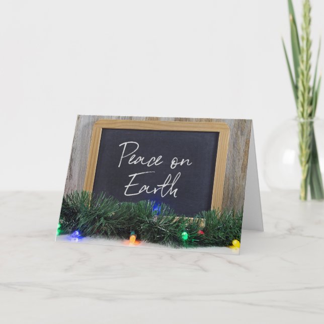 Cartes Pour Fêtes Annuelles Panneau Peace On Earth sur tableau noir (Devant)