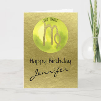 Cartes Pour Fêtes Annuelles Panneau vert Zodiac Virgo sur Arrière - plan or