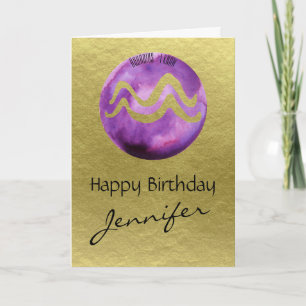 Cartes Pour Fêtes Annuelles Panneau violet Zodiac Aquarius sur Arrière - plan 
