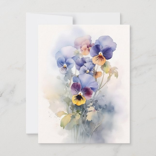 Cartes Pour Fêtes Annuelles Pansies en aquarelles (Devant)