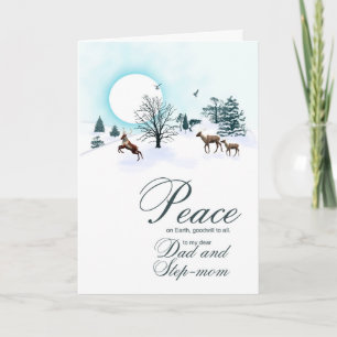 Cartes Pour Fêtes Annuelles Papa et belle-mère, scène de Noël avec rennes