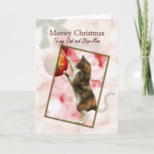 Cartes Pour Fêtes Annuelles Papa et Step-maman, Meowy Christmas