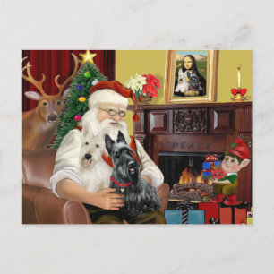 Cartes Pour Fêtes Annuelles Papa Noël à la maison - Terriers écossais (deux) -