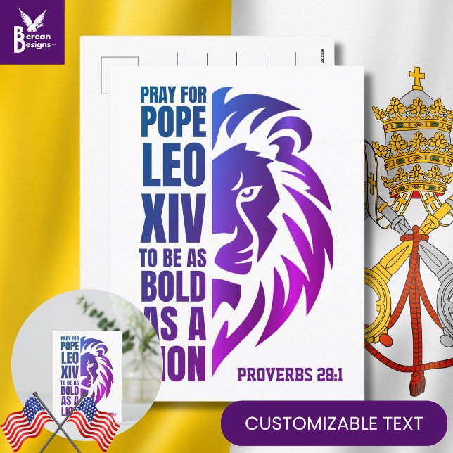 Cartes Pour Fêtes Annuelles PAPE LEO XIV Prière Gras Lion chrétien (Celebrate the new pope with this PRAY FOR POPE LEO XIV postcard with CUSTOMIZABLE TEXT for Catholics)