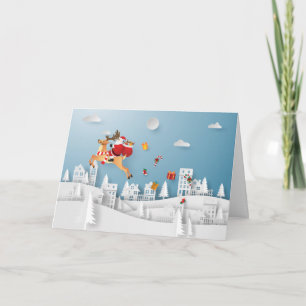 Cartes Pour Fêtes Annuelles Papercut Père Noël livre un cadeau sur la ville No