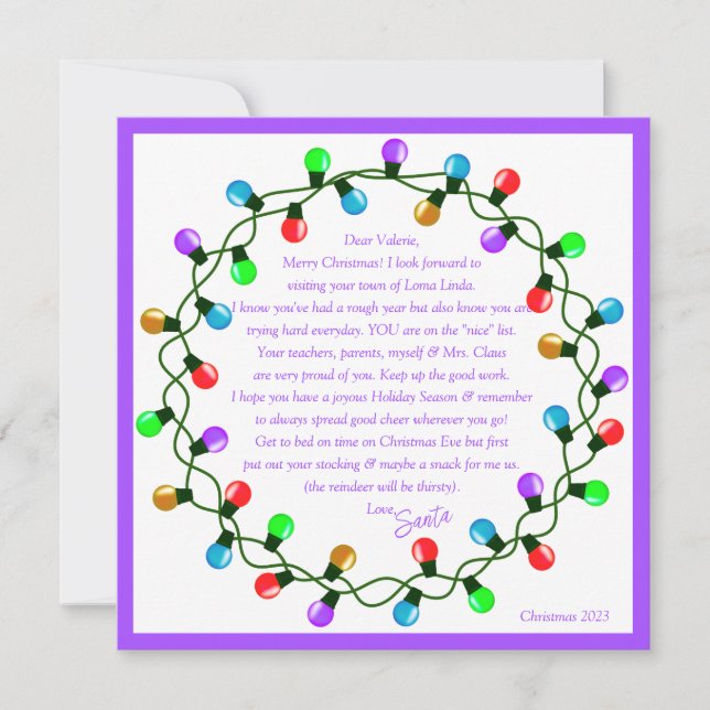 Cartes Pour Fêtes Annuelles Papier à lettre thème violet du Père Noël (Devant)