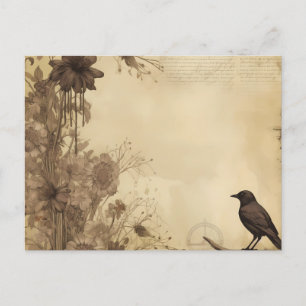 Cartes Pour Fêtes Annuelles Papier antique Oiseau noir et fleurs Halloween