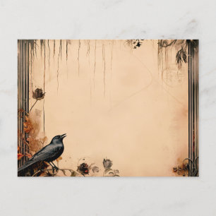 Cartes Pour Fêtes Annuelles Papier antique Oiseau noir et fleurs Halloween