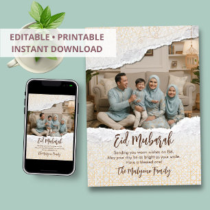 Cartes Pour Fêtes Annuelles Papier déchiré géométrique islamique et photo Eid 