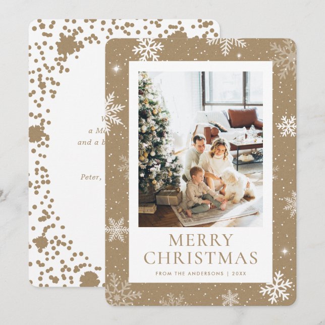 Cartes Pour Fêtes Annuelles Papier Kraft Joyeux Noël Snowflake Photo Neige (Devant / Derrière)