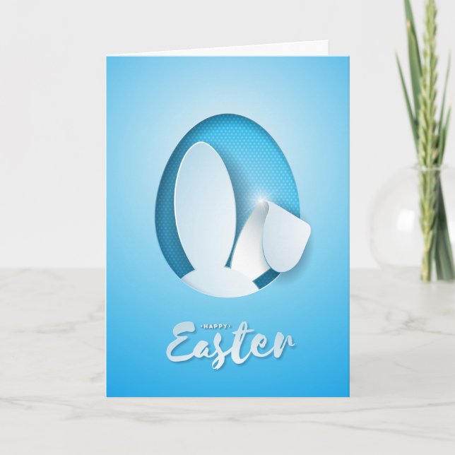 Cartes Pour Fêtes Annuelles Papier moderne coupé Oreille de Pâques, bleu (Devant)