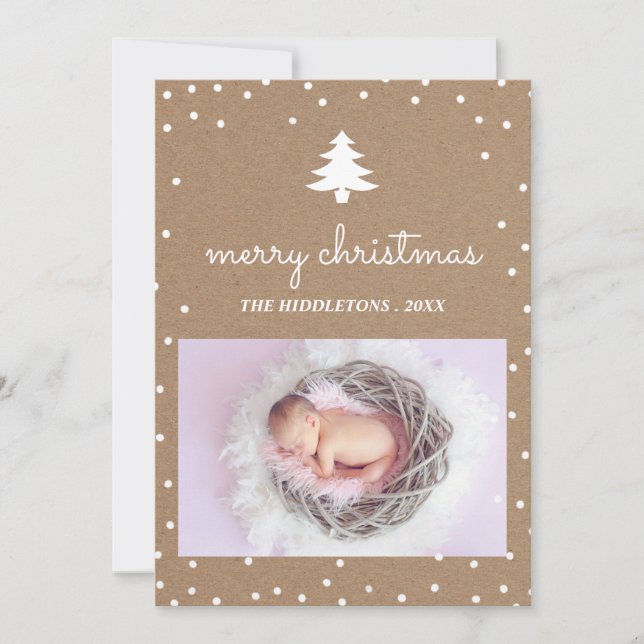 Cartes Pour Fêtes Annuelles Papier Rustique Kraft Joyeux Noël | Photo arbre (Devant)
