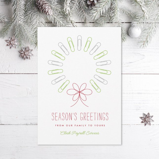 Cartes Pour Fêtes Annuelles Papier Wreath Business Noël blanc (Créateur téléchargé)