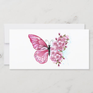 Cartes Pour Fêtes Annuelles Papillon à fleurs avec Sakura rose