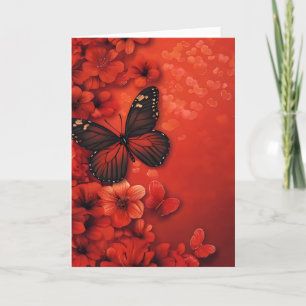 Cartes Pour Fêtes Annuelles Papillon aux fleurs rouges