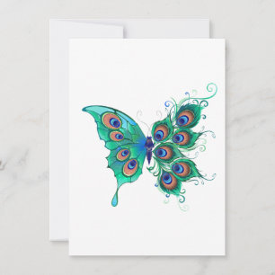 Cartes Pour Fêtes Annuelles Papillon aux plumes de paon vert